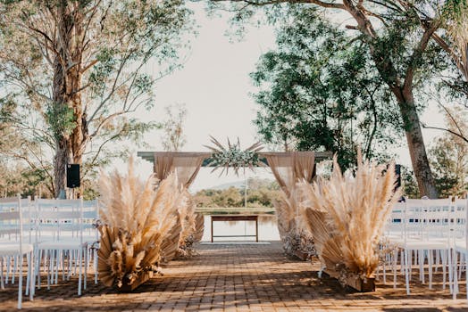 An eco-friendly wedding ceremony with a stunning backdrop