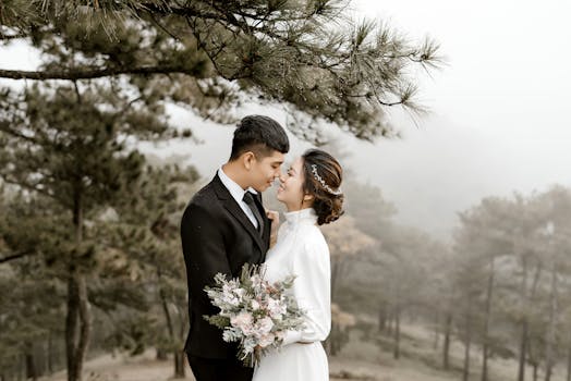 happy couple at rustic wedding