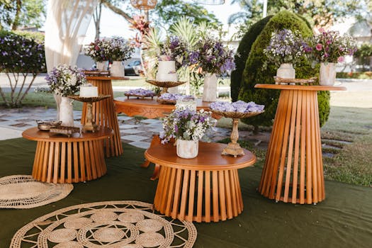 wedding reception with potted plants as centerpieces