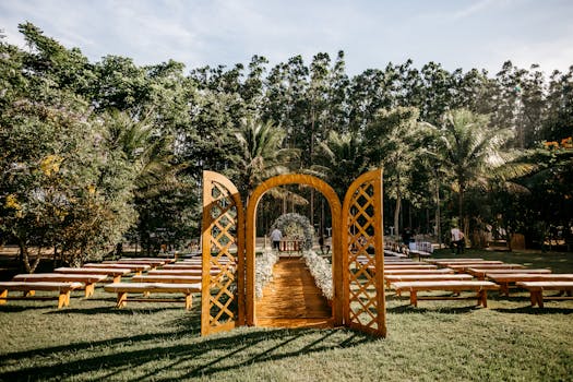 Beautiful outdoor wedding setup with natural decor