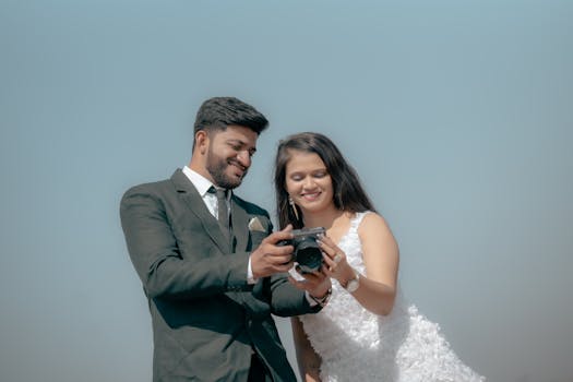 A couple capturing their wedding moment with a digital camera