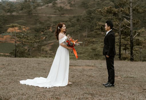 bride in a green dress outdoors