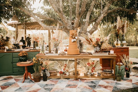 Upcycled furniture at a wedding reception