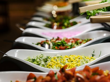 a colorful vegan buffet setup